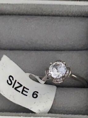 Charmed Aroma - Silver-tone Halo Ring with Clear Stone